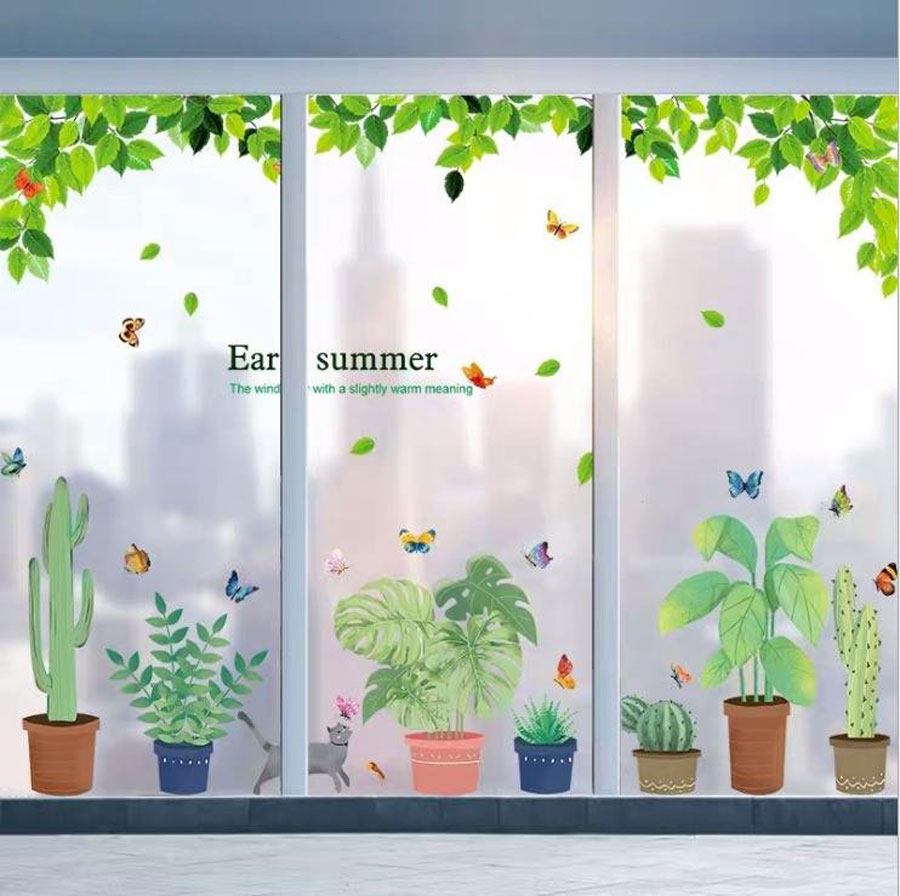 Decal Dán Tường Dàn Lá Xanh Và Chậu Cây