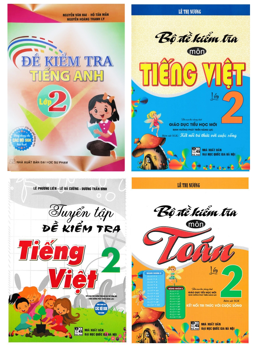 Combo Đề Kiểm Tra Toán - Tiếng Việt - Tiếng Anh Lớp 2 (Bộ 4 Cuốn)