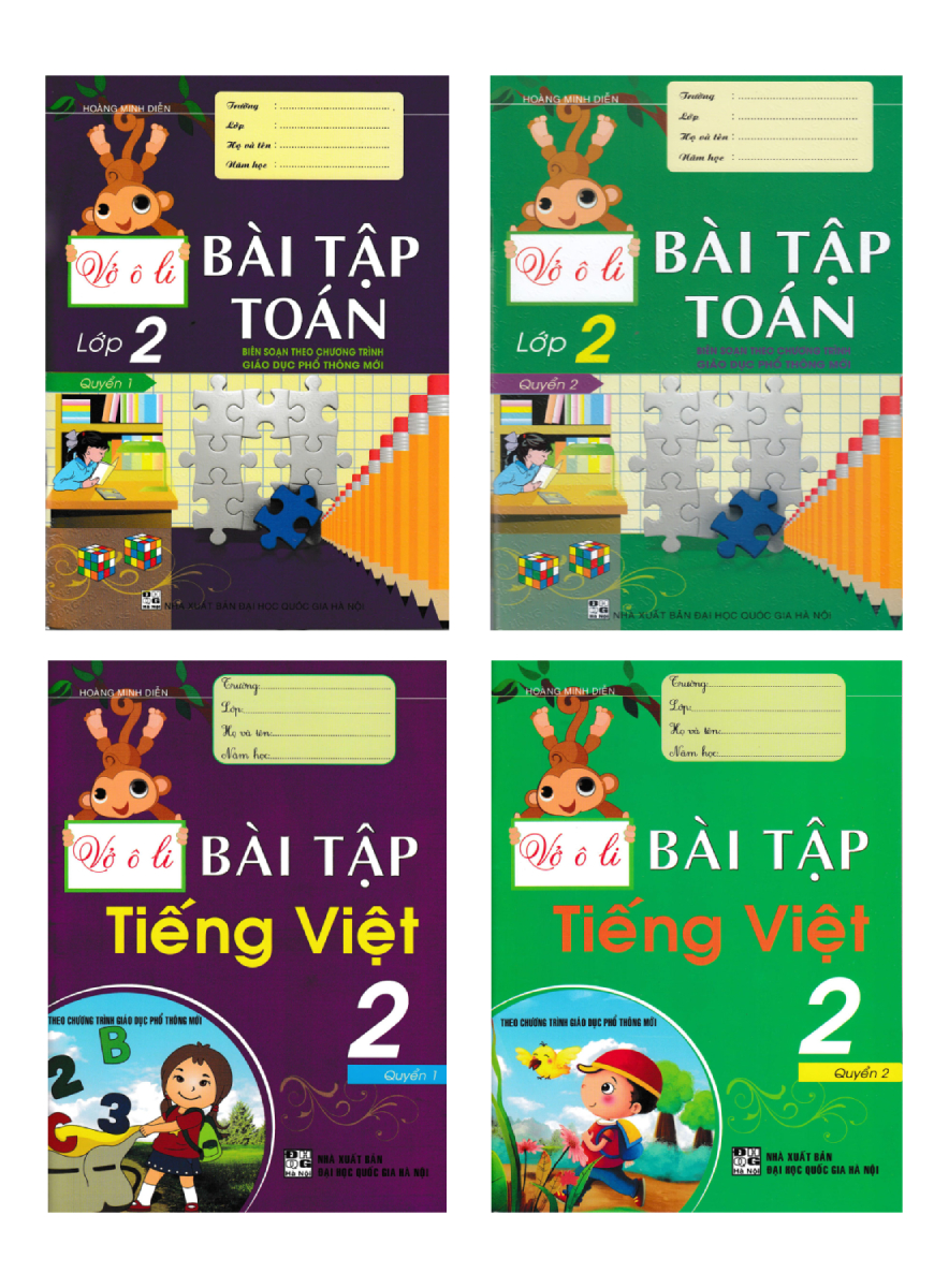Combo Vở Ô Li Bài Tập Toán - Tiếng Việt Lớp 2 (Theo Chương Trình Giáo Dục Phổ Thông Mới) (Bộ 4 Cuốn)