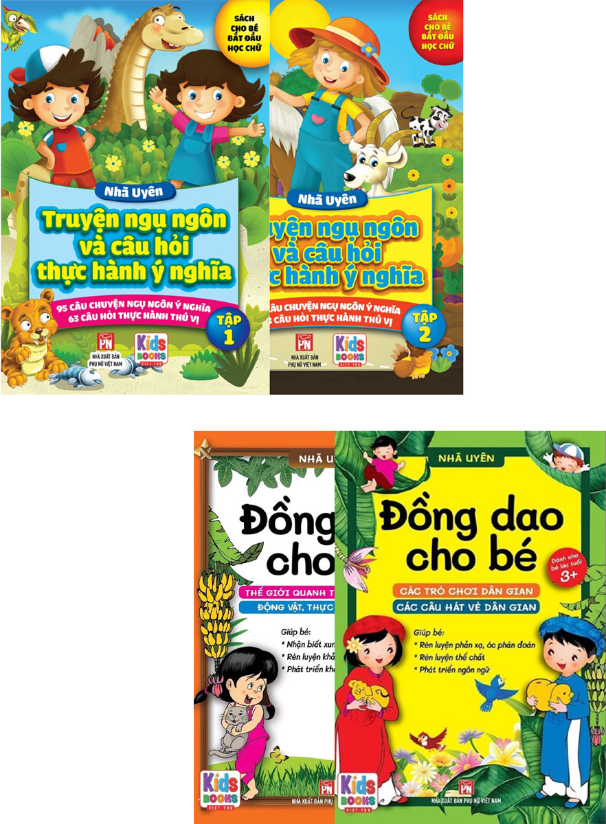 Combo 4 Quyển Đồng Dao Cho Bé + Truyện Ngụ Ngôn Và Câu Hỏi Thực Hành Ý Nghĩa - Nhã Uyên (4 Quyển)