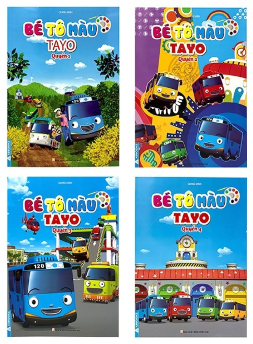 Bộ nhà và xe bus Tayo gồm 4 chiếc 4 màu khác nhau Đồ chơi nhân vật Tayo  trẻ em xe chạy cót  Lazadavn
