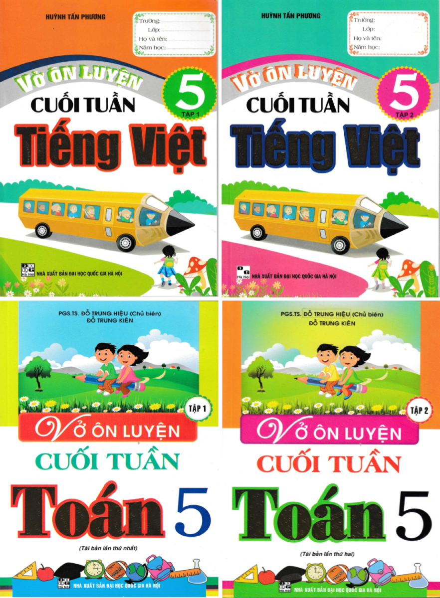 Combo Vở Ôn Luyện Cuối Tuần Tiếng Việt + Toán Lớp 5 (Bộ 4 Cuốn)