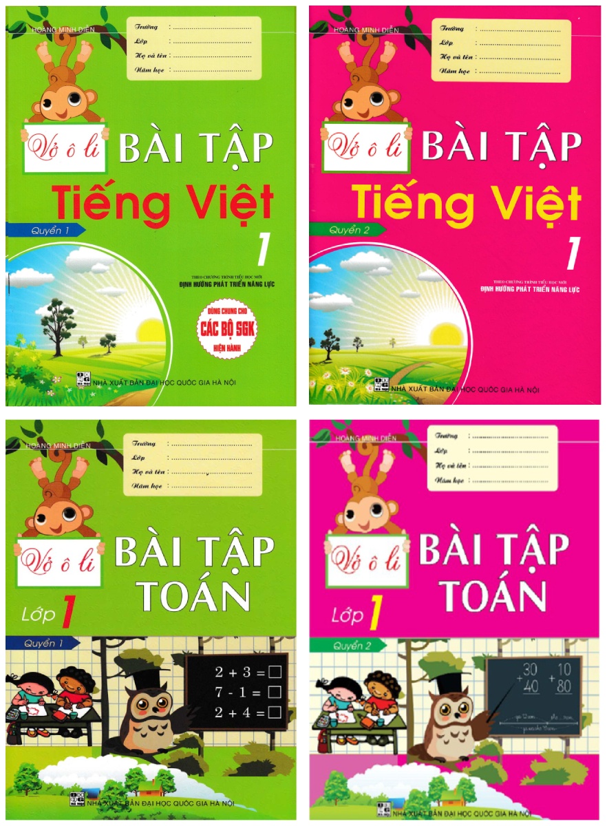 Combo Vở Ô Li Bài Tập Tiếng Việt + Toán Lớp 1 (Bộ 4 Cuốn)