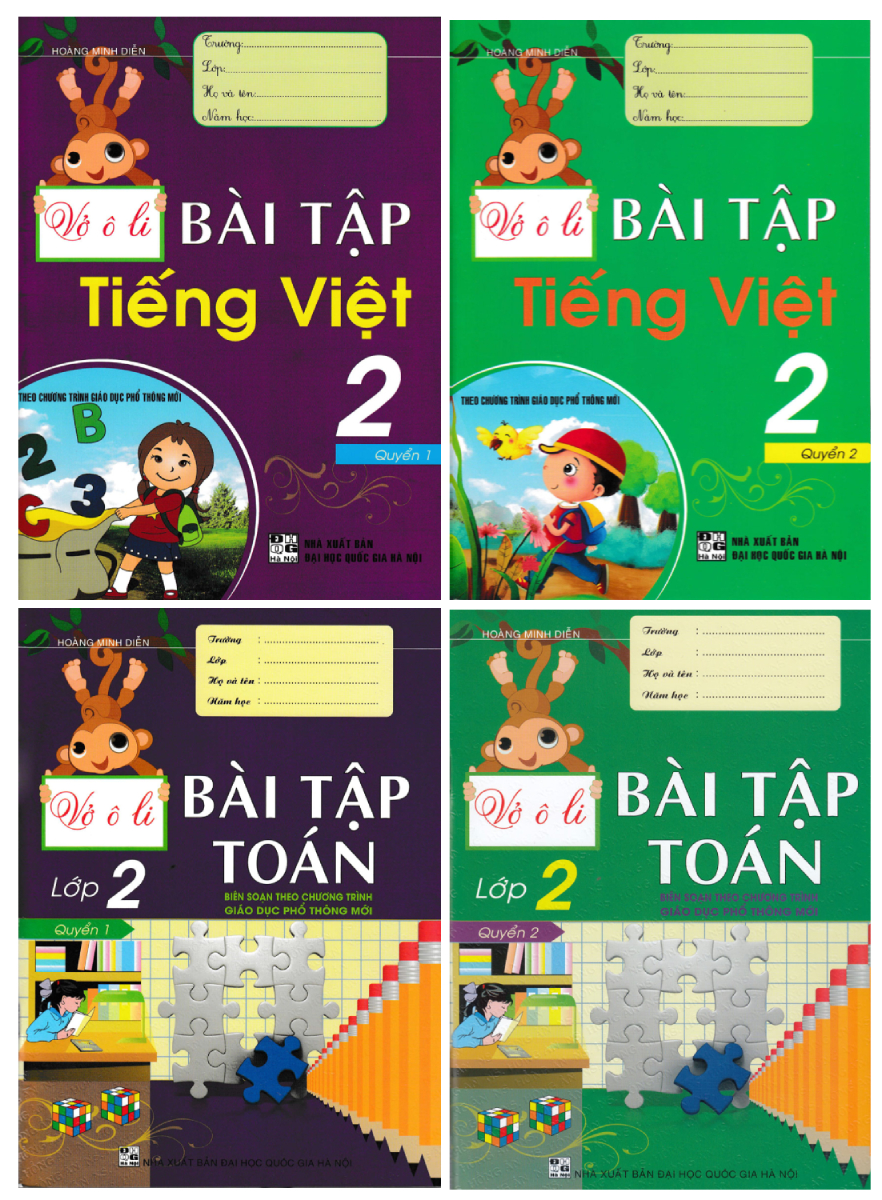 Combo Vở Ô Li Bài Tập Tiếng Việt + Toán Lớp 2 (Biên Soạn Theo Chương Trình Mới) (Bộ 4 Cuốn)