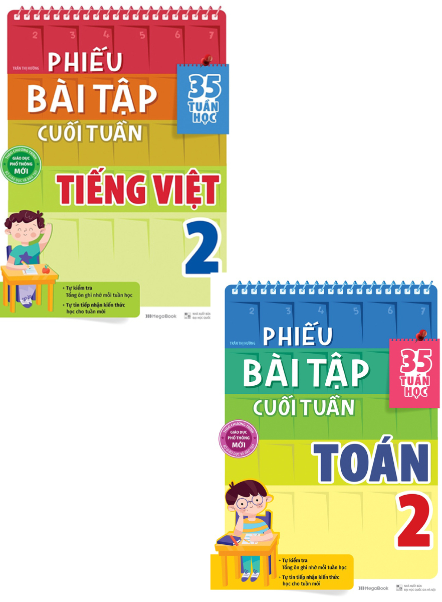 Combo Phiếu Bài Tập Cuối Tuần Toán + Tiếng Việt Lớp 2 (35 Tuần Học) (Bộ 2 Cuốn)