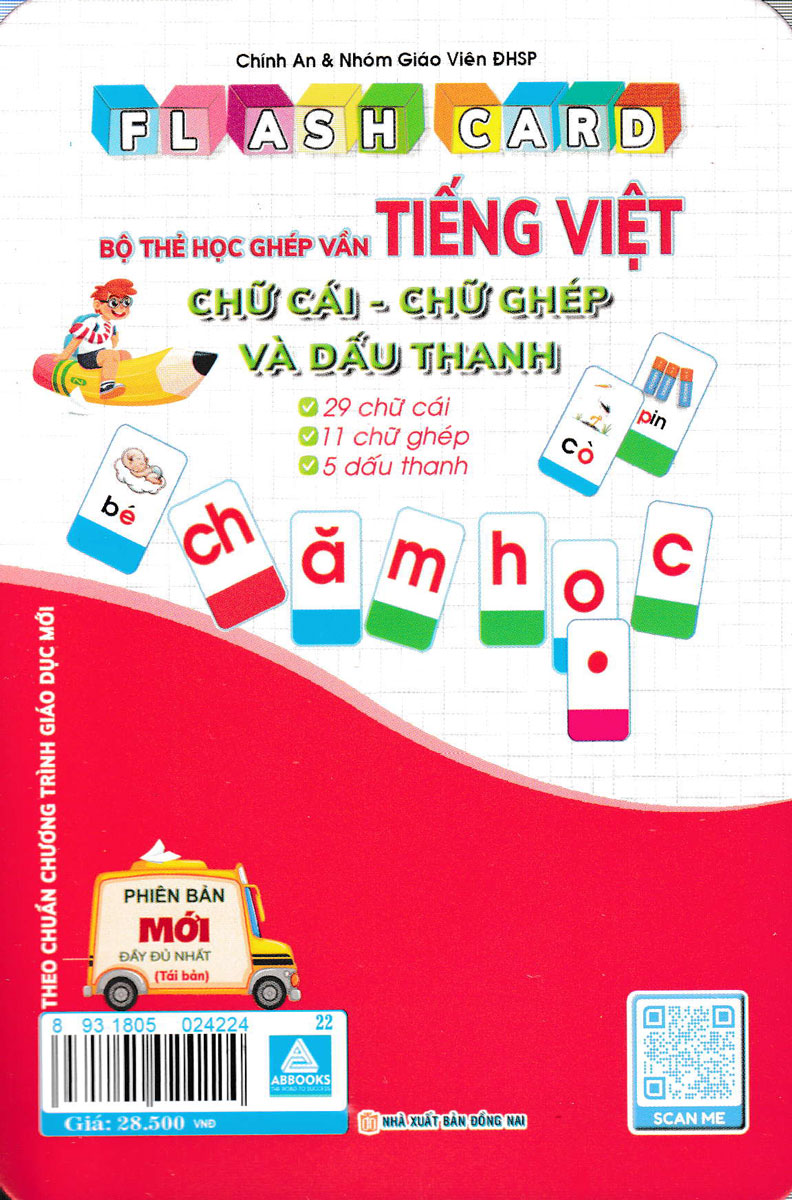 Flashcard - Bộ Thẻ Học Ghép Vần Tiếng Việt - Chữ Cái Chữ Ghép Và Dấu Thanh (Khổ Lớn -Bìa Đỏ) 