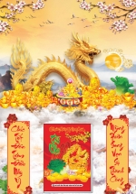 Lịch Gỗ Tết 2024 Tráng Gương Treo Tường Laminate - Rồng Vàng (40 x 60 cm) - NS57