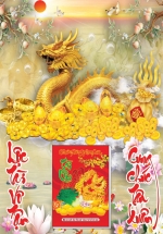 Lịch Gỗ Tết 2024 Tráng Gương Treo Tường Laminate - Rồng Vàng (40 x 60 cm) - NS56