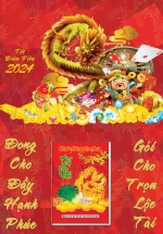 Lịch Gỗ Tết 2024 Tráng Gương Treo Tường Laminate - Rồng Vàng Tài Lộc (40 x 60 cm) - NS22