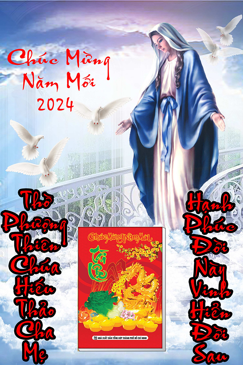 Lịch Gỗ Tết 2024 Tráng Gương Treo Tường Laminate - Đức Mẹ Maria (40 x 60 cm) - NS18