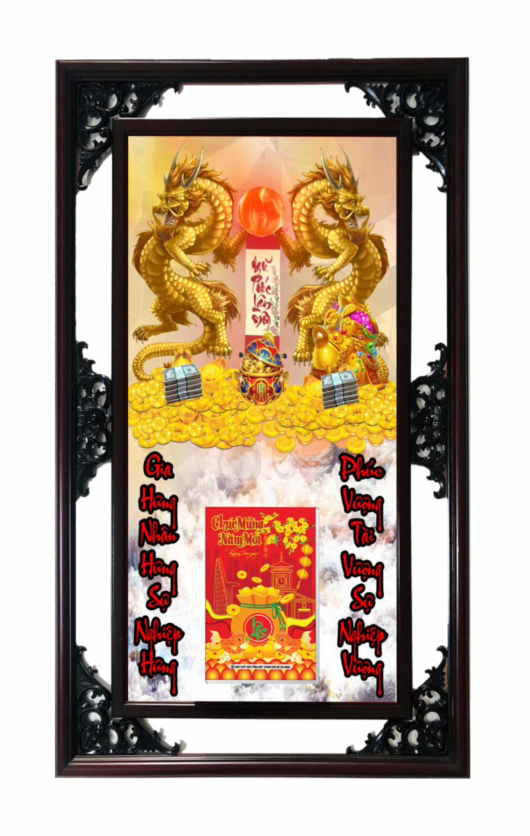 Lịch Gỗ Cao Cấp 2025 Đôi Rồng Vàng Khung Đôi (52 X 82 Cm) - Ns25