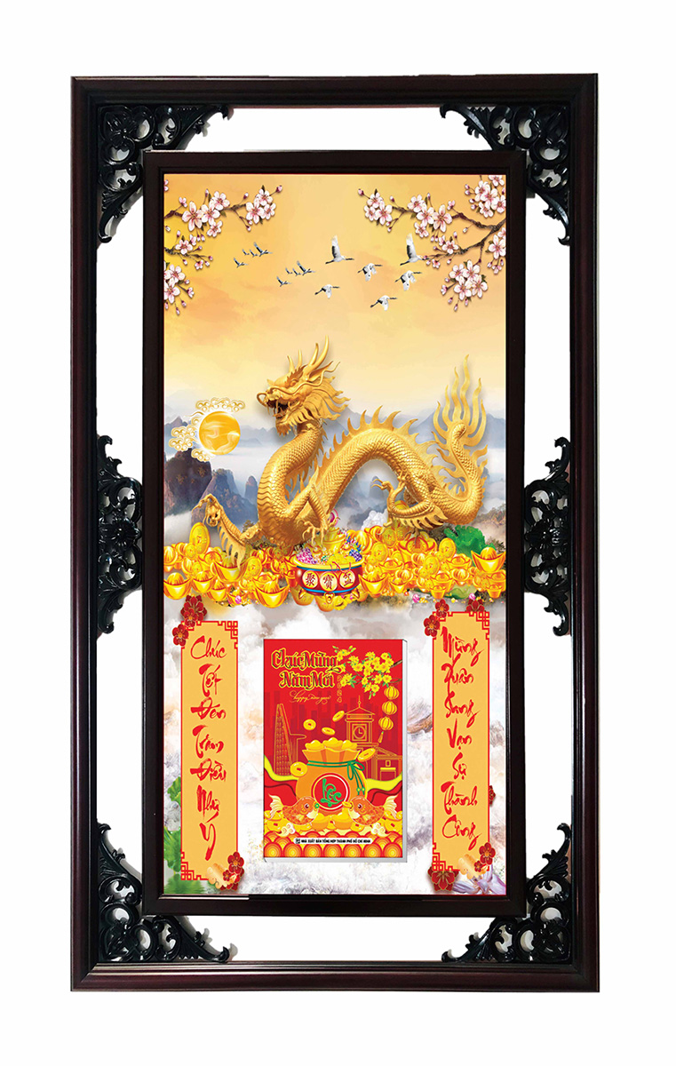 Lịch Gỗ Cao Cấp 2025 Rồng Vàng Khung Đôi (52 X 82 Cm) - Ns10
