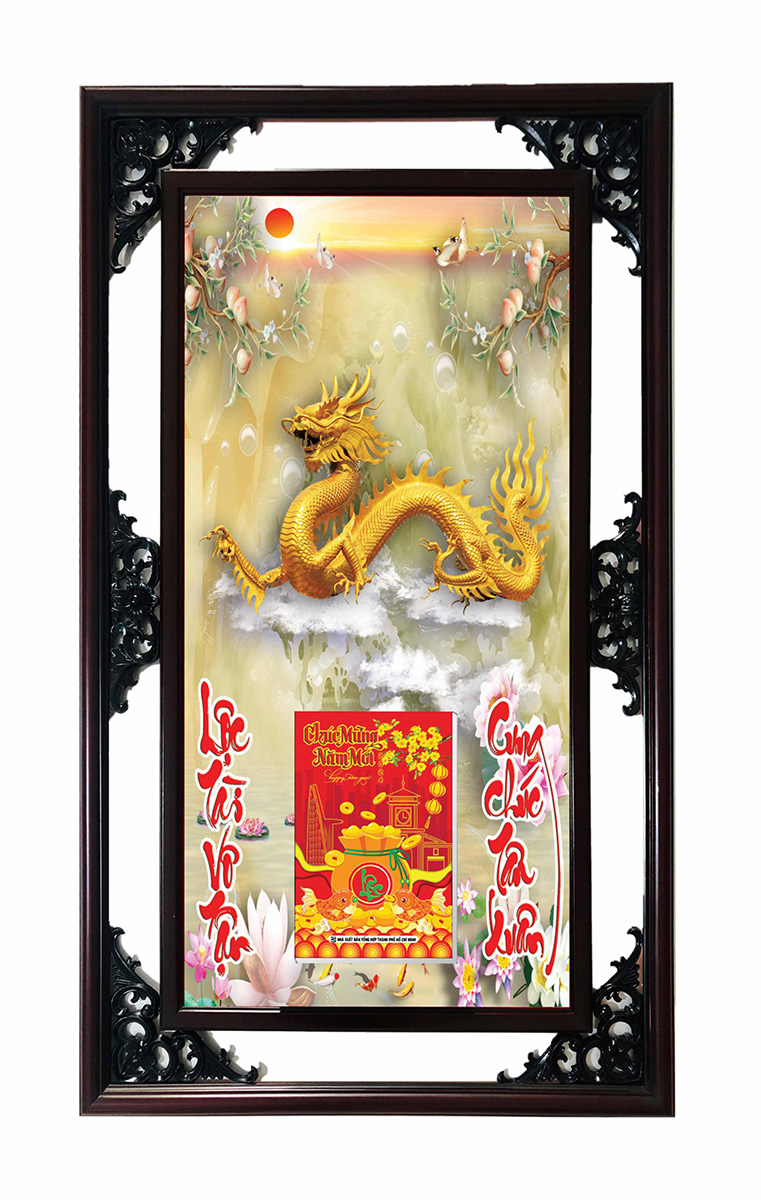 Lịch Gỗ Cao Cấp 2025 Rồng Vàng Khung Đôi (52 X 82 Cm) - Ns08