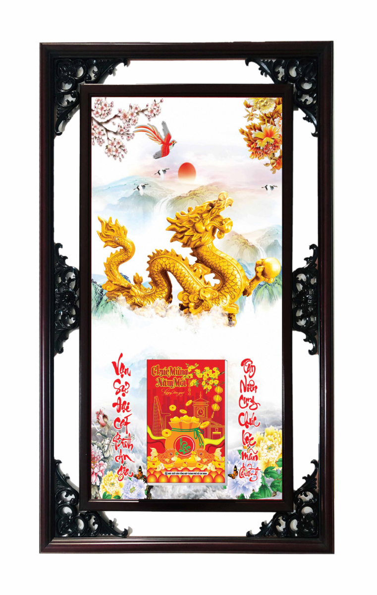 Lịch Gỗ Cao Cấp 2025 Rồng Vàng Khung Đôi (52 X 82 Cm) - Ns07