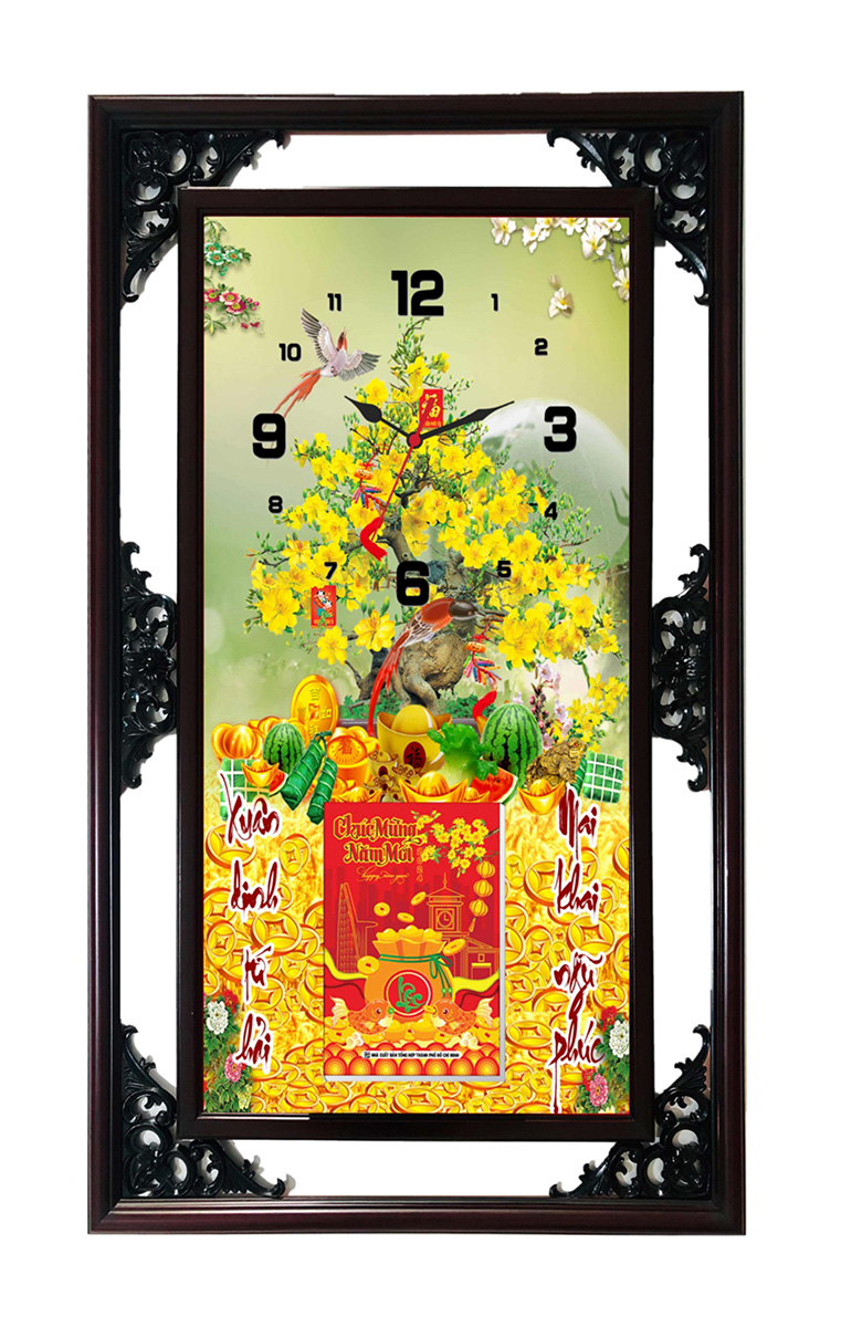 Lịch Gỗ Tết 2025 Phù Điêu Đồng Hồ - Cây Mai Vàng (52 x 82 cm) - NSDH17