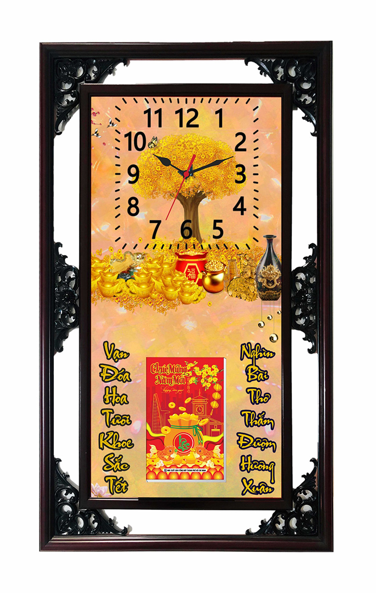 Lịch Gỗ Tết 2025 Phù Điêu Đồng Hồ - Cây Tài Lộc (52 X 82 Cm) - Nsdh09