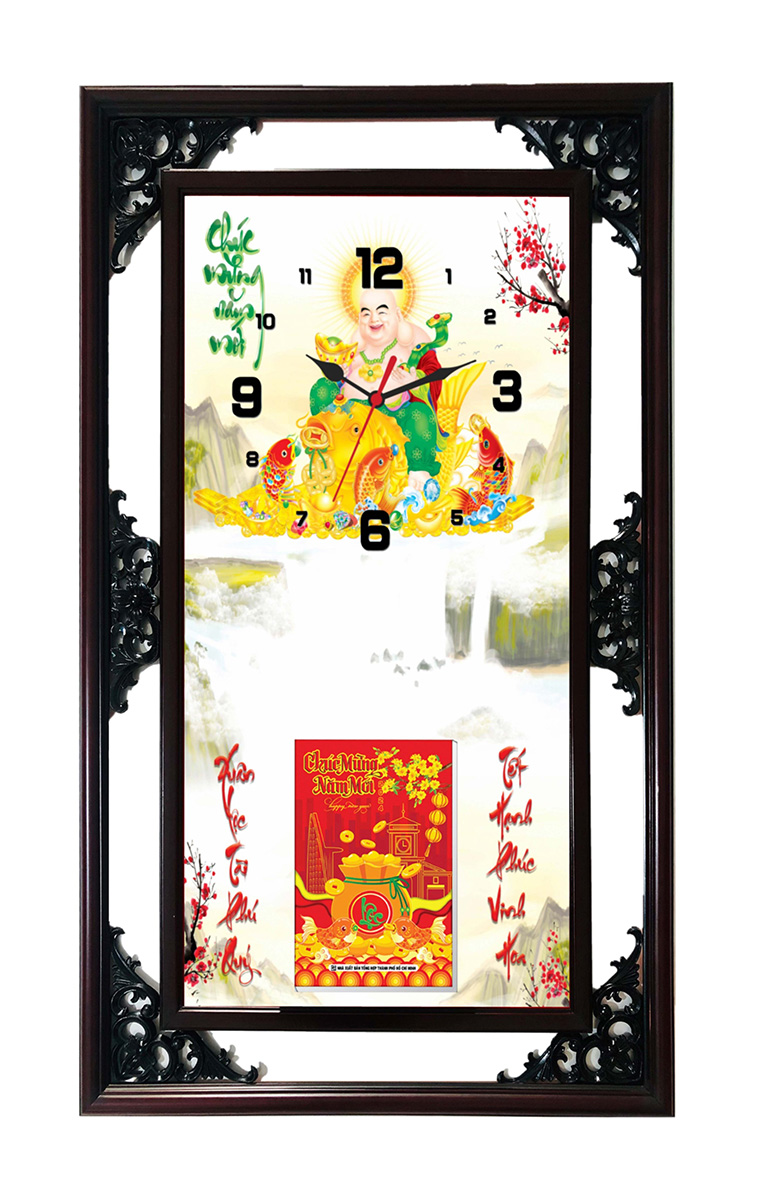 Lịch Gỗ Tết 2025 Phù Điêu Đồng Hồ - Phật Di Lặc (52 x 82 cm) - NSDH06