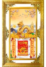 Lịch Gỗ Phù Điêu Treo Tường Cao Cấp Khung Đôi Vàng 2024 (56 x 86 cm) - Rồng Vàng (NS15) 