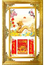 Lịch Gỗ Phù Điêu Treo Tường Cao Cấp Khung Đôi Vàng 2024 (56 x 86 cm) - Rồng Vàng (NS09)