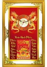 Lịch Gỗ Phù Điêu Đồng Hồ Cao Cấp Khung Đôi Vàng 2024 (52 x 82 cm) - Xuân Hạnh Phúc (NSDH27)
