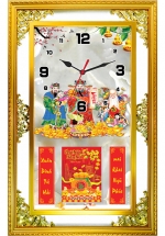 Lịch Gỗ Phù Điêu Đồng Hồ Cao Cấp Khung Đôi Vàng 2024 (52 x 82 cm) - Phúc Lộc Thọ (NSDH20) 