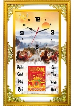 Lịch Gỗ Phù Điêu Đồng Hồ Cao Cấp Khung Đôi Vàng 2024 (52 x 82 cm) - Mã Đáo Thành Công (NSDH17)