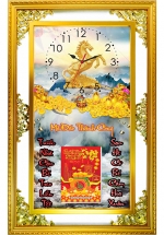 Lịch Gỗ Phù Điêu Đồng Hồ Cao Cấp Khung Đôi Vàng 2024 (52 x 82 cm) - Mã Đáo Thành Công (NSDH11)