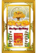 Lịch Gỗ Phù Điêu Đồng Hồ Cao Cấp Khung Đôi Vàng 2024 (52 x 82 cm) - Kim Ngọc Mãn Đường (NSDH08)