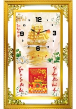 Lịch Gỗ Phù Điêu Đồng Hồ Cao Cấp Khung Đôi Vàng 2024 (52 x 82 cm) - Thuận Buồm Xuôi Gió (NSDH05)