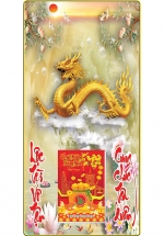 Lịch Gỗ Treo Tường Laminate Tráng Gương 2024 (39 x 79 cm) Bọc Viền Cao Cấp - Rồng Vàng (NS12)