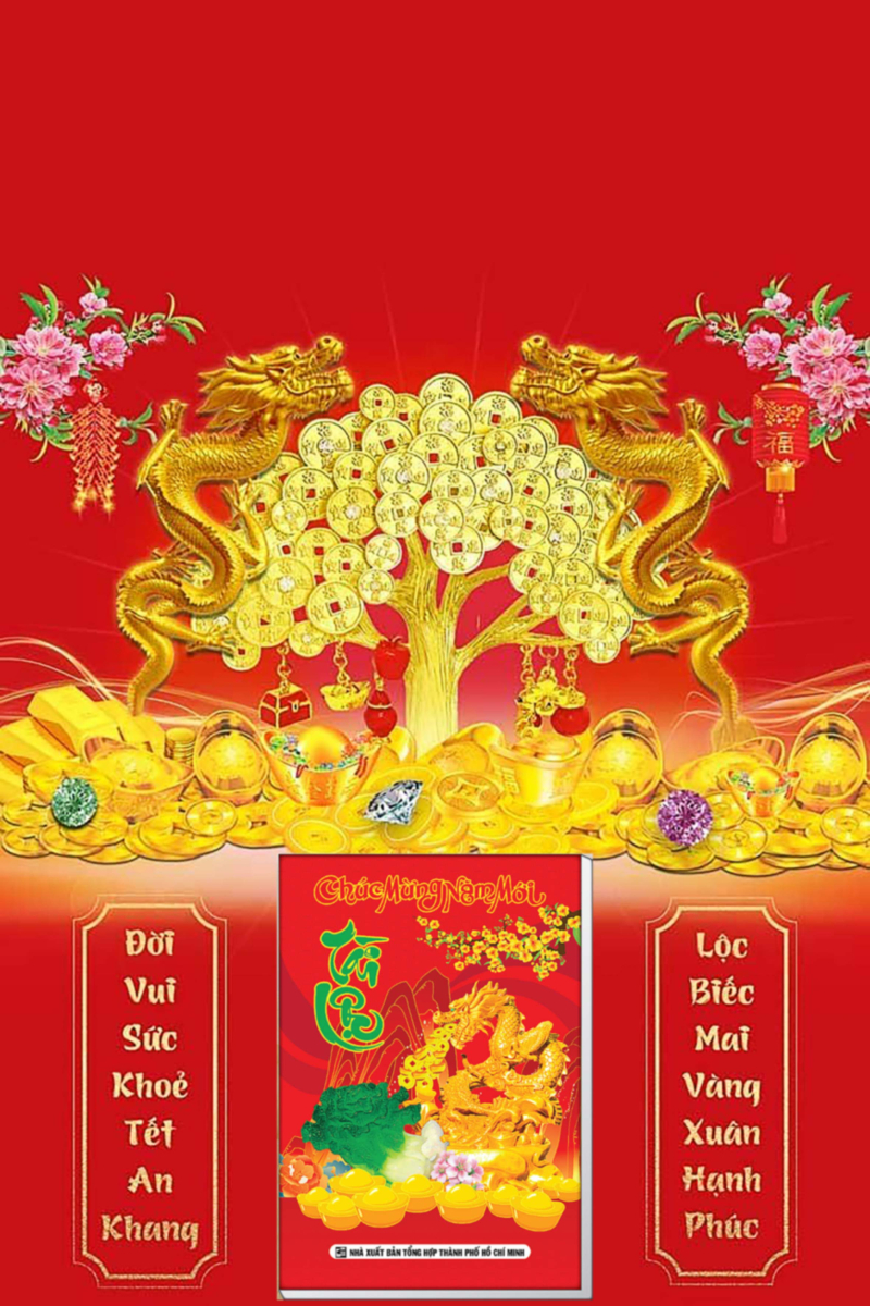 Lịch Gỗ Tết 2024 Tráng Gương Treo Tường Laminate - Cây Tài Lộc Và Rồng Vàng (40 x 60 cm)