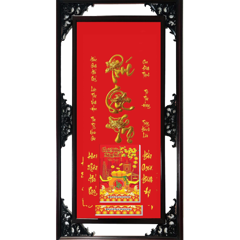 Lịch Gỗ Cao Cấp 2024 Tài Lộc Khung Đôi Dán Nổi (52 x 82 cm) - Phúc Lộc Thọ 03