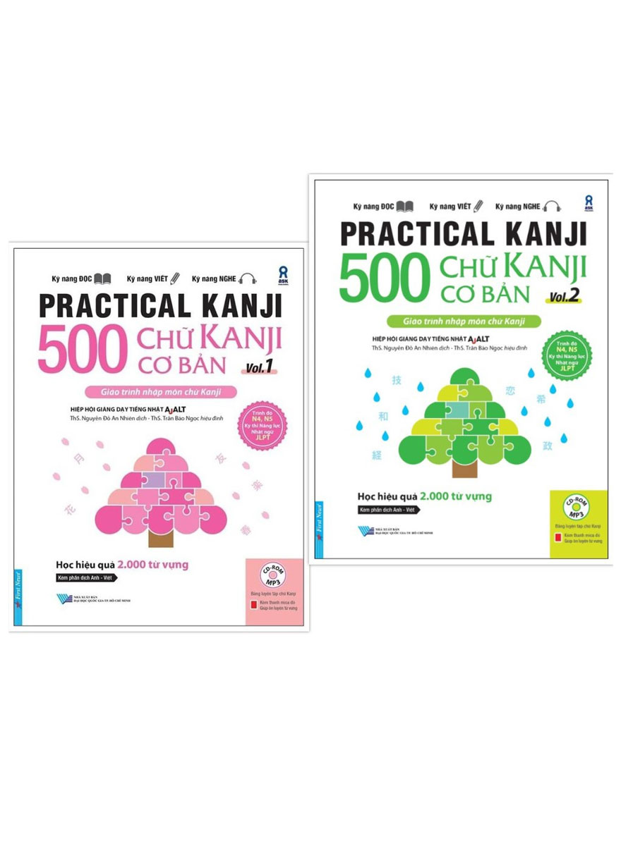 Combo 500 Chữ Kanji Cơ Bản Vol 1 +  Vol 2 (Bộ 2 Cuốn)