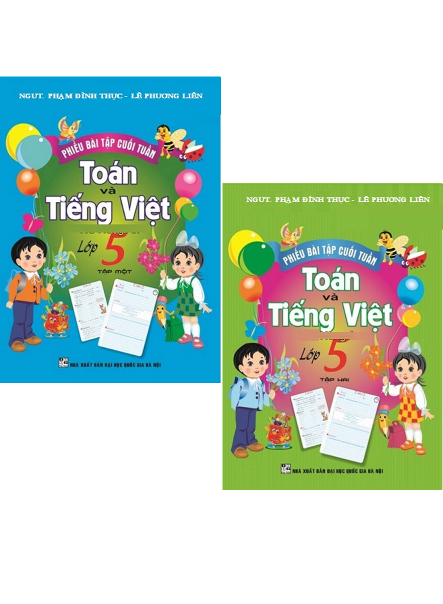 Combo Phiếu Bài Tập Cuối Tuần Toán - Tiếng Việt Lớp 5 Tập 1 + 2  (Bộ 2 Cuốn)