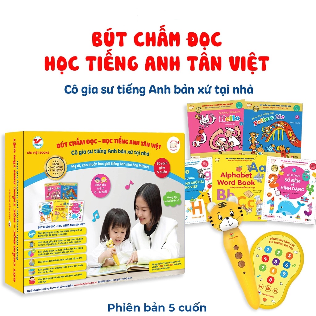 Bút Chấm Đọc - Học Tiếng Anh Tân Việt - Đánh Thức Năng Lực Phi Thường Từ Trẻ Thơ - Phiên Bản 5 Sách (Dành Cho Trẻ Từ 0 Đến 6 Tuổi)