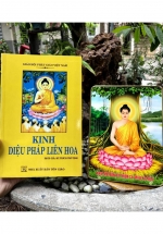 Combo Kinh Diệu Pháp Liên Hoa + Tranh Để Bàn Đức Phật Thích Ca