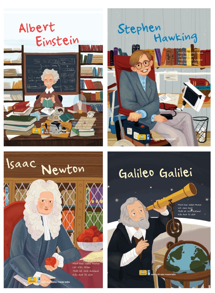 ND - Combo Sách Danh Nhân - Về Khoa Học, Vũ Trụ: Albert Einstein + Isaac Newton + Stephen Hawking + Galileo Galilei (Bộ 4 Cuốn)