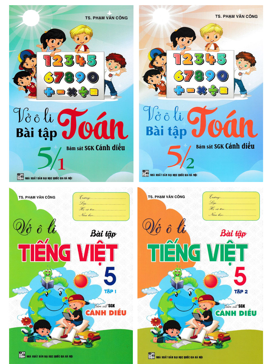 Combo Vở Ô Li Bài Tập Toán + Tiếng Việt 5 (Bám Sát SGK Cánh Diều) (Bộ 4 Cuốn)