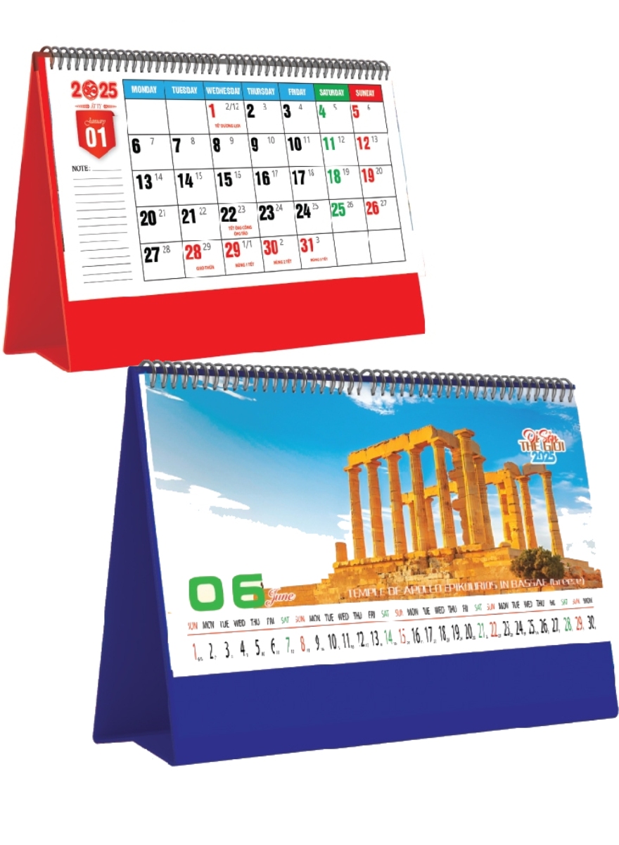 Lịch Để Bàn Ngang 2025 (25 X 12 Cm) - Di Sản Thế Giới - Nskv277A (Chọn Đế Đỏ, Xanh Theo Yêu Cầu)