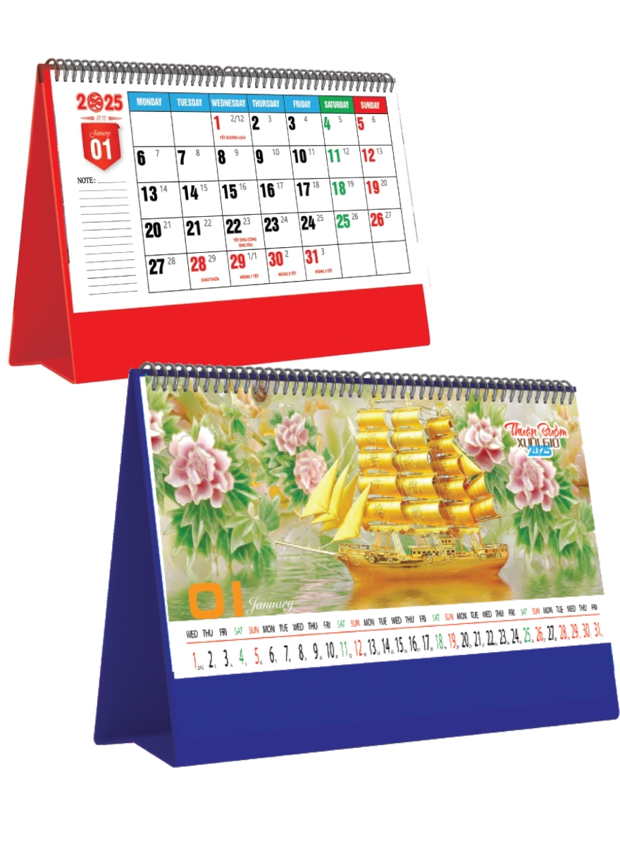 Lịch Để Bàn Ngang 2025 (25 X 12 Cm) - Thuận Buồm Xuôi Gió - Nskv276A (Chọn Đế Đỏ, Xanh Theo Yêu Cầu)