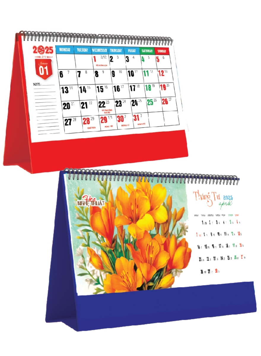 Lịch Để Bàn Ngang 2025 (25 X 12 Cm) - Hoa Nghệ Thuật - Nskv270A (Chọn Đế Đỏ, Xanh Theo Yêu Cầu) 