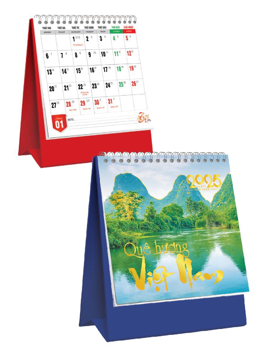 Lịch Để Bàn Đứng 2025 (17 X 19 Cm) - Quê Hương Việt Nam - Nskv263 (Chọn Đế Đỏ, Xanh Theo Yêu Cầu) 