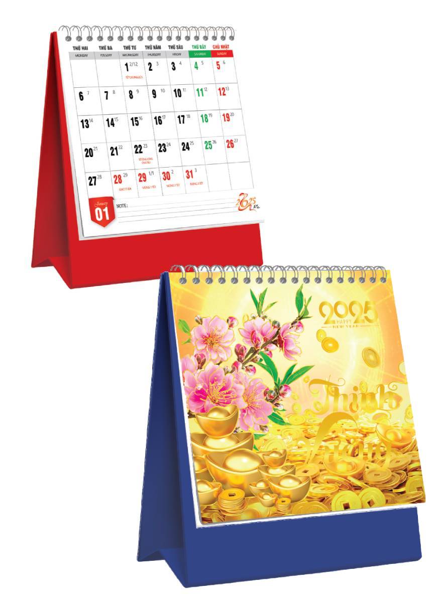 Lịch Để Bàn Đứng 2025 (17 x 19 cm) - Thịnh Vượng - NSKV260 (Chọn Đế Đỏ, Xanh Theo Yêu Cầu)