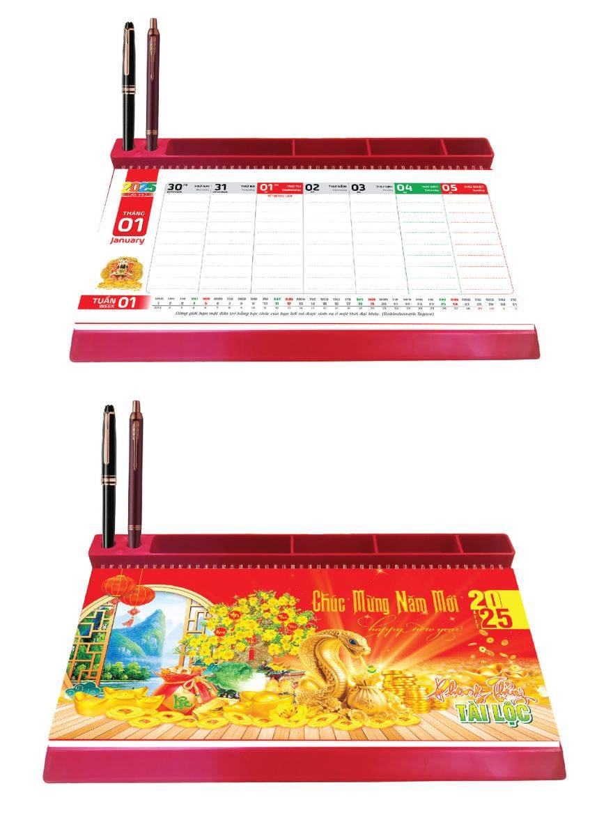 Lịch Để Bàn 53 Tuần Đế Nhựa Lò Xo Giữa 2025 (13 x 28 cm) - NSKV255