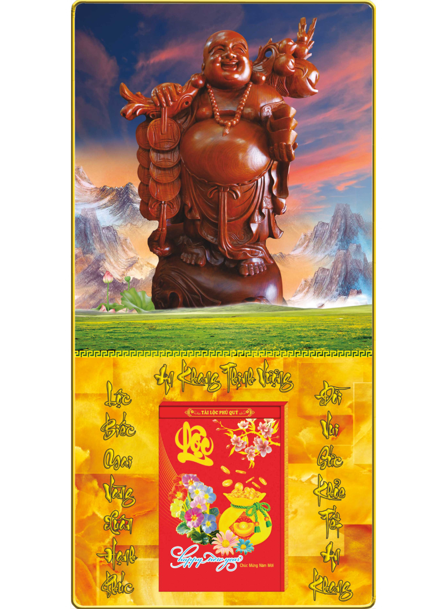 Lịch Gỗ Treo Tường Laminate Tráng Gương 2025 (40 x 80 cm) Bọc Viền Cao Cấp - Phật Di Lặc (NS05)