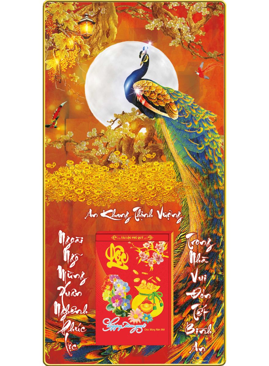 Lịch Gỗ Treo Tường Laminate Tráng Gương 2025 (40 X 80 Cm) Bọc Viền Cao Cấp - Chim Công (Ns03)