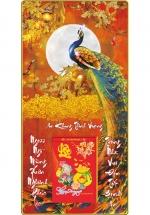 Lịch Gỗ Treo Tường Laminate Tráng Gương 2025 (40 x 80 cm) Bọc Viền Cao Cấp - Chim Công (NS03)