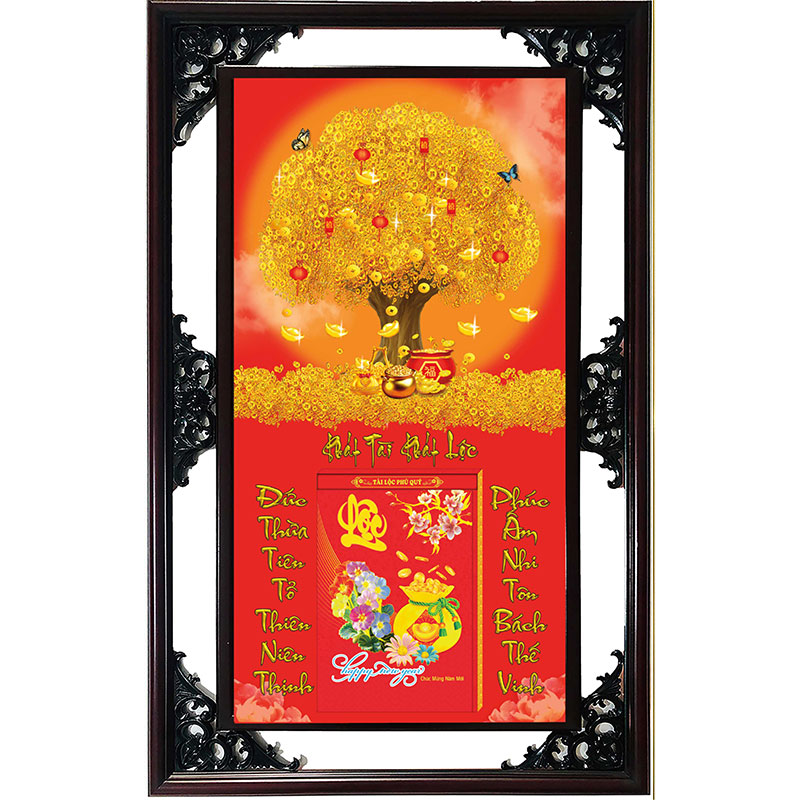 Lịch Gỗ Cao Cấp 2025 Cây Kim Tiền Khung Đôi (52 X 82 Cm) - Ns08