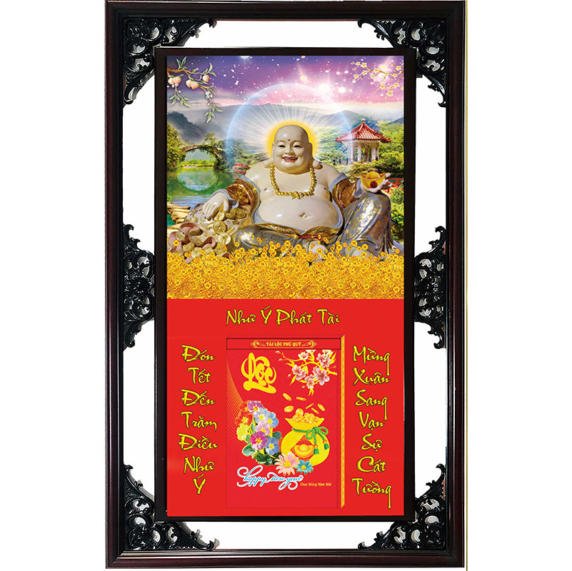 Lịch Gỗ Cao Cấp 2025 Phật Di Lặc Khung Đôi (52 X 82 Cm) - Ns07