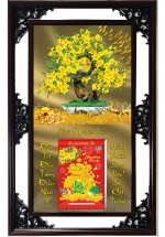 Lịch Gỗ Cao Cấp 2025 Cây Mai Khung Đôi (52 x 82 cm) - NS02